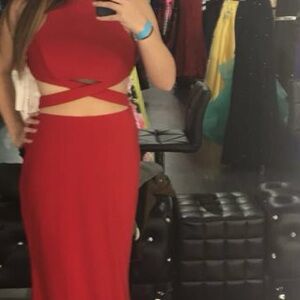 Red 2 piece long prom dress. Worn once.